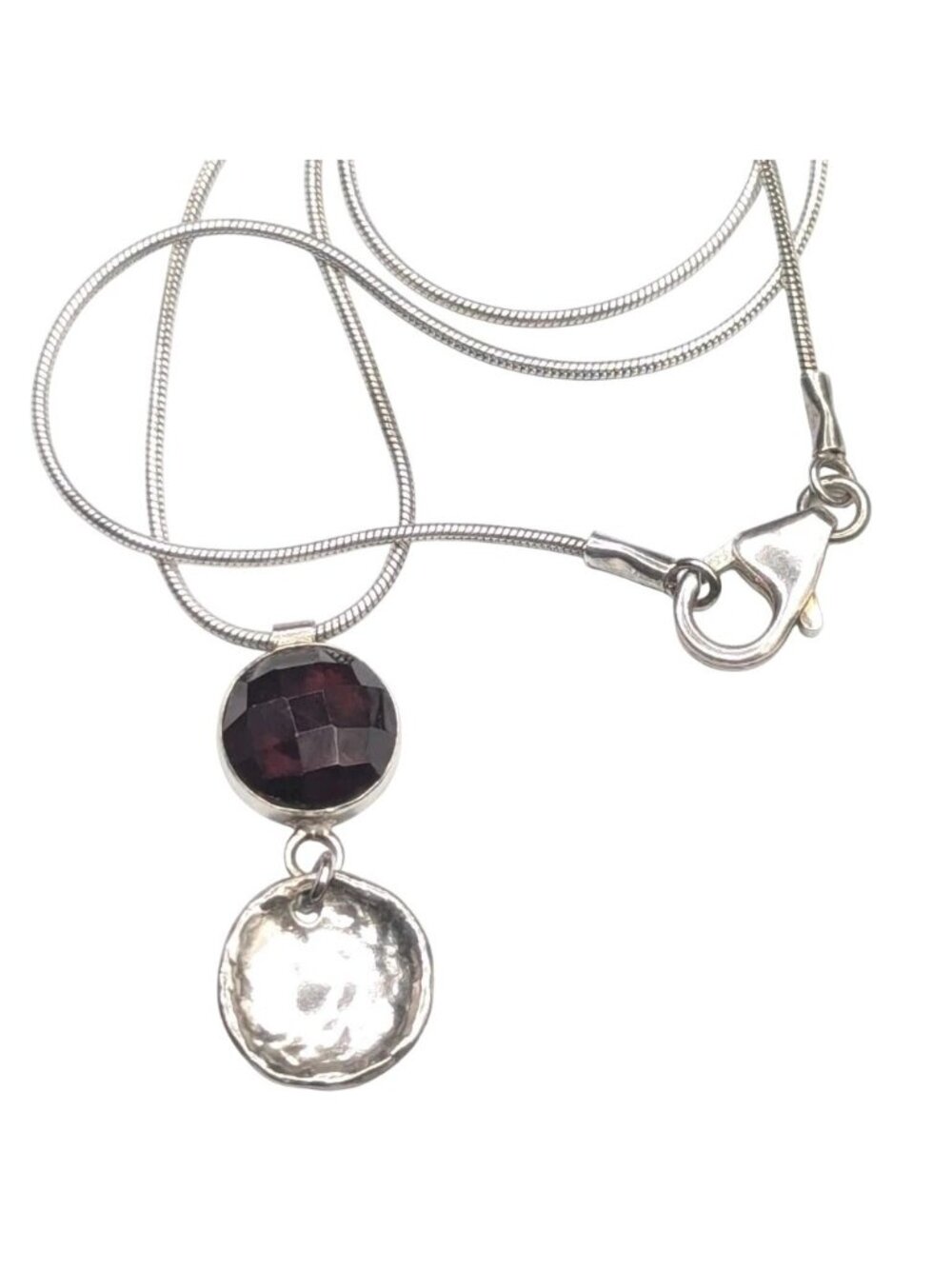 Silpada Necklace Sterling Silver Garnet Hammered Disk 16" N1707